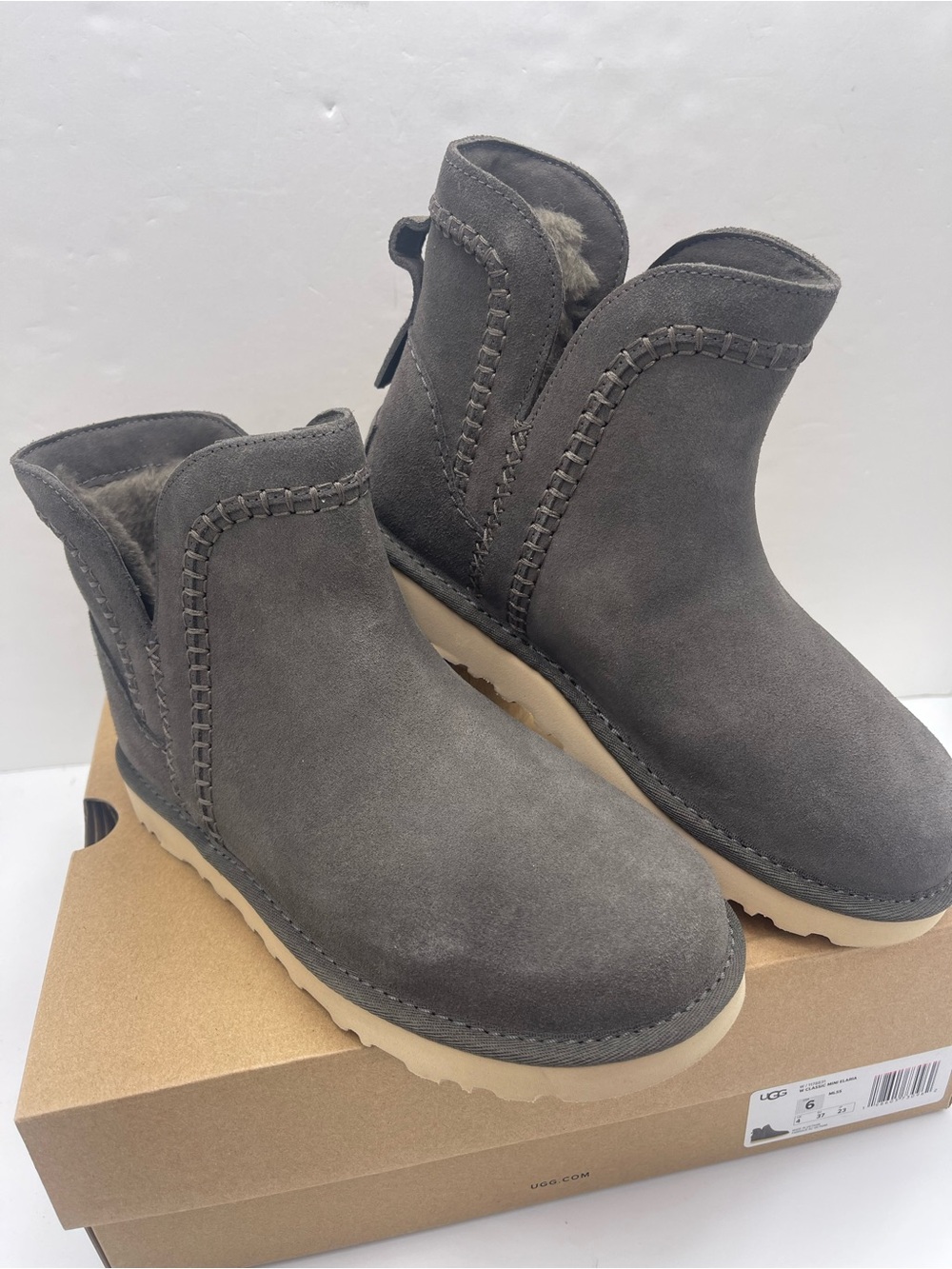 UGG Women’s Classic Mini Elaria Boots W1178831 MLSS Suede Sheepskin Booties - Picture 6 of 16